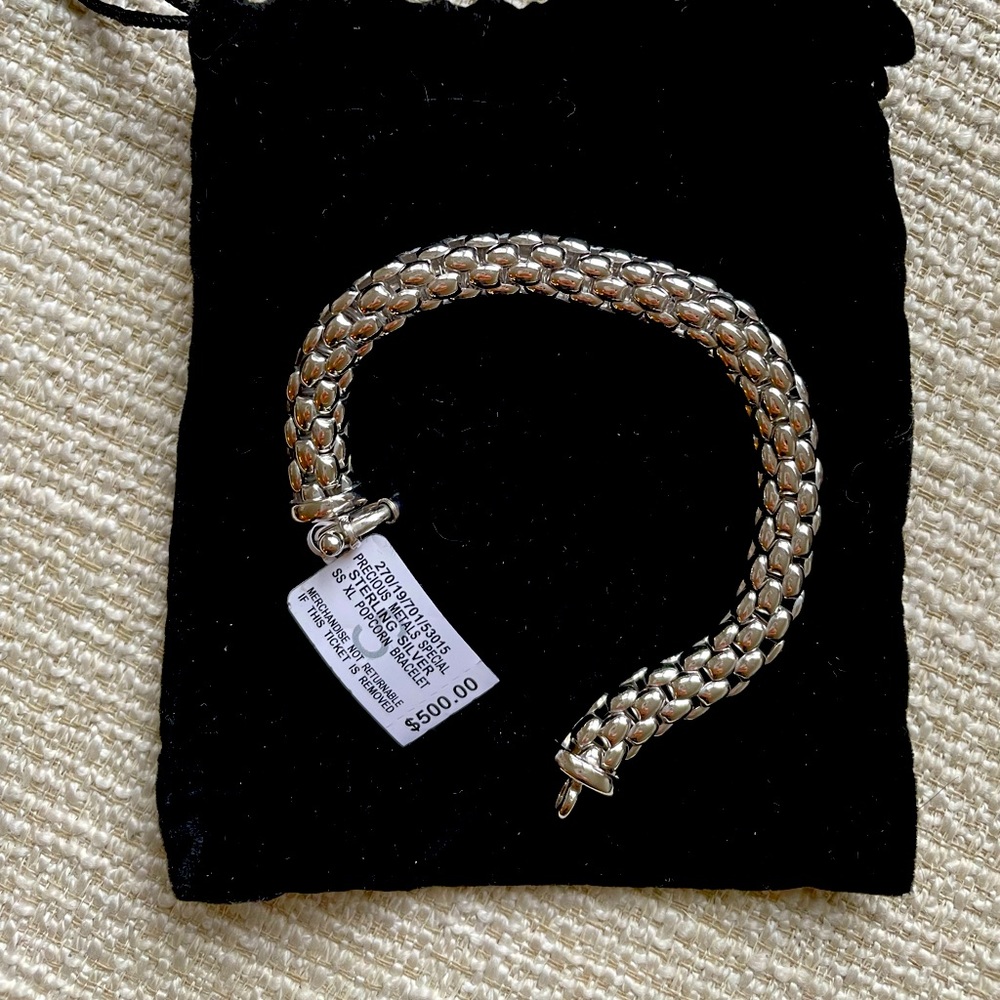 Sterling silver popcorn bracelet with tag